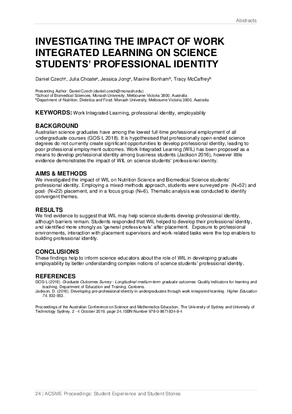 (PDF) Investigating the impact of work integrated learning on science ...
