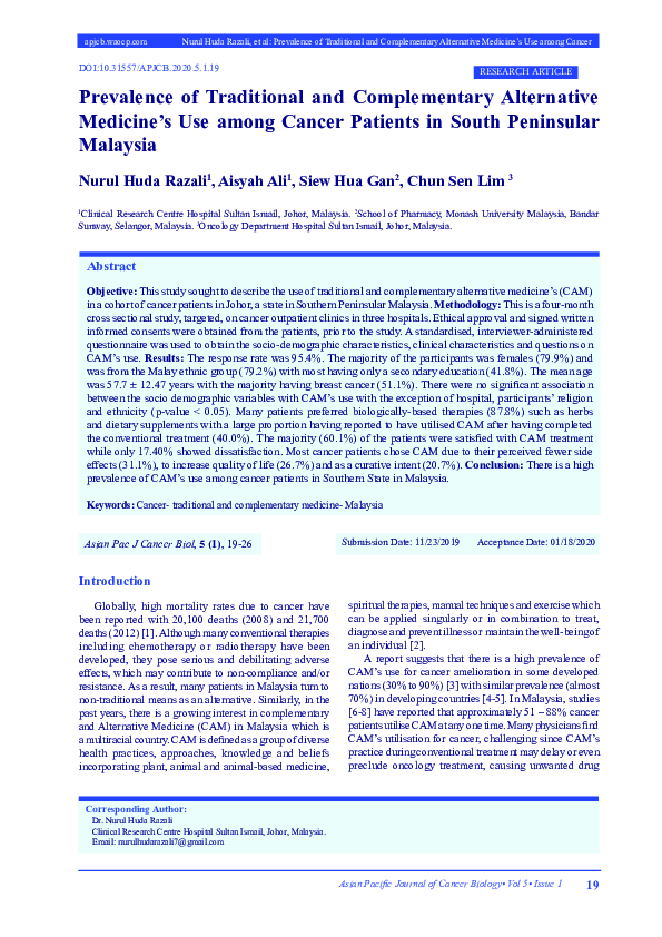 (PDF) Prevalence of Traditional and Complementary Alternative Medicine ...