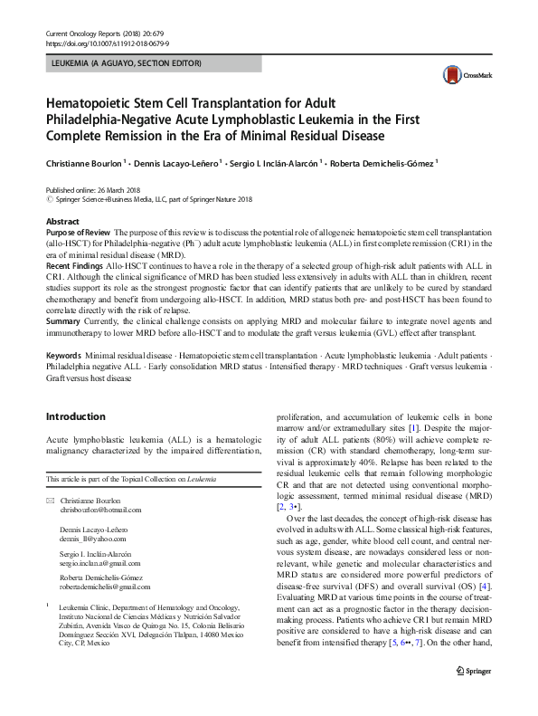 (PDF) Hematopoietic Stem Cell Transplantation for Adult Philadelphia ...