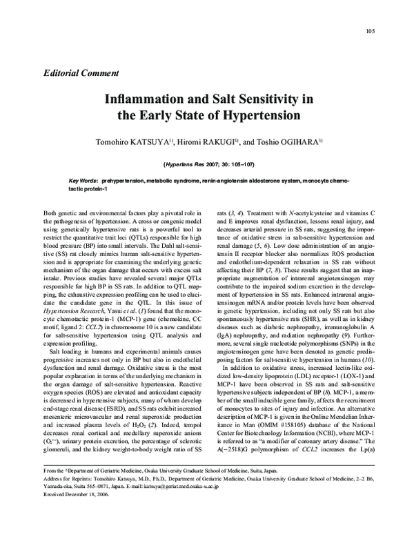 (PDF) Inflammation and Salt Sensitivity in the Early State of Hypertension