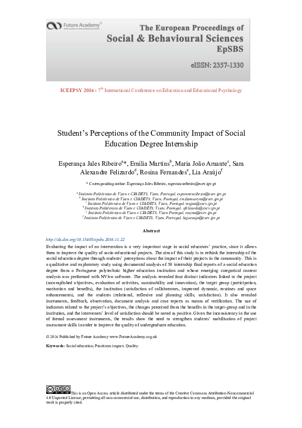 (PDF) Student’s Perceptions of the Community Impact of Social Education ...