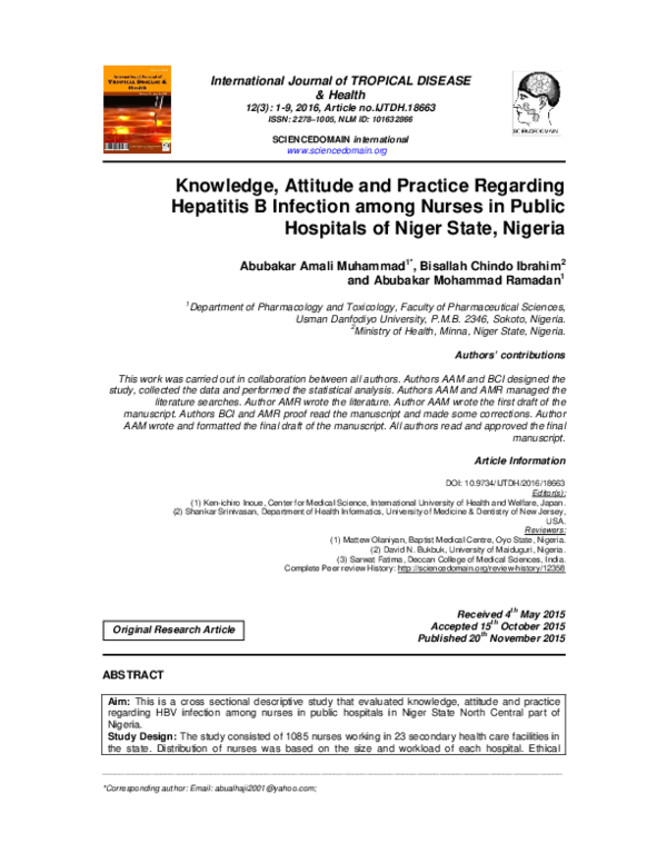 (PDF) Knowledge, Attitude and Practice Regarding Hepatitis B Infection ...
