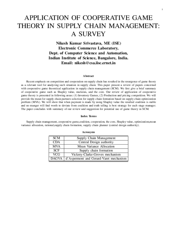 (PDF) Application of Cooperative Game Theory in Supply Chain Management ...