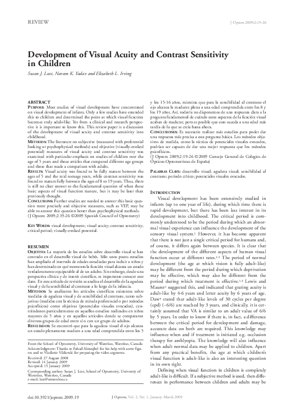 (PDF) Development of Visual Acuity and Contrast Sensitivity in Children
