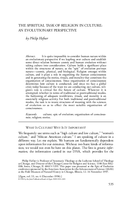 (PDF) The spiritual task of religion in culture: An evolutionary ...