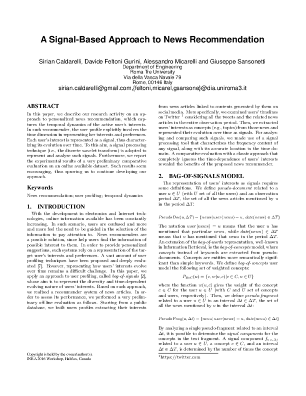 (PDF) A Signal-Based Approach to News Recommendation
