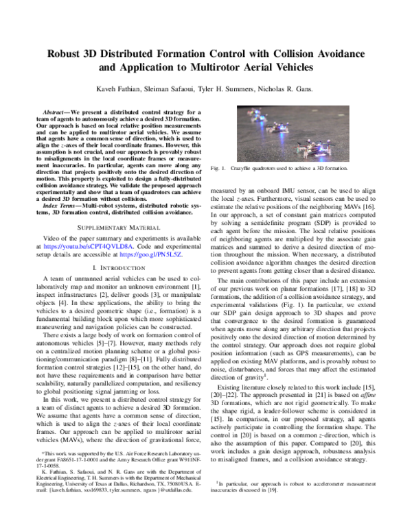 (PDF) Robust 3D Distributed Formation Control With Collision Avoidance ...