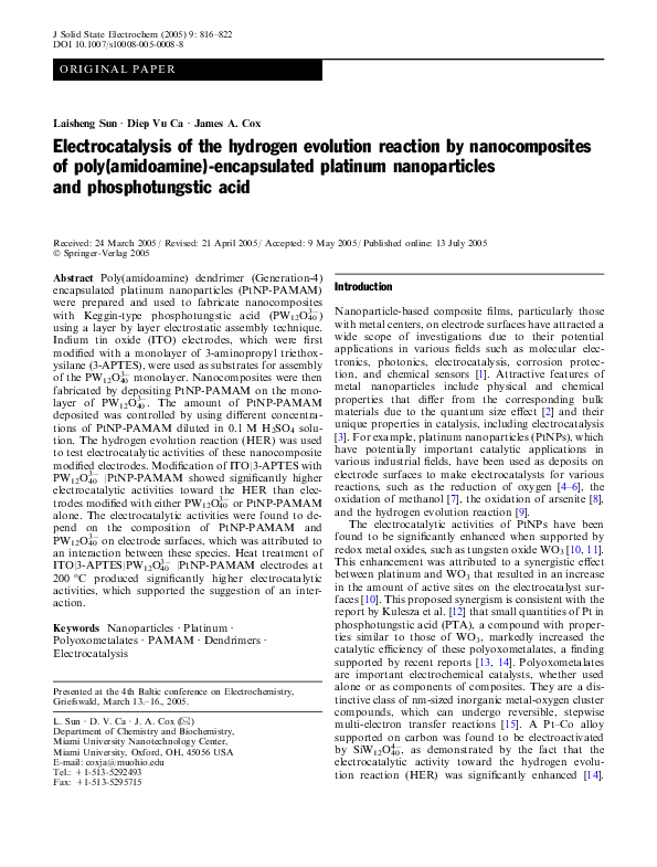 (PDF) Electrocatalysis of the hydrogen evolution reaction by ...