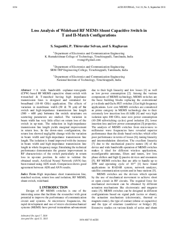 (PDF) Loss Analysis of Wideband RF MEMS Shunt Capacitive Switch in T ...