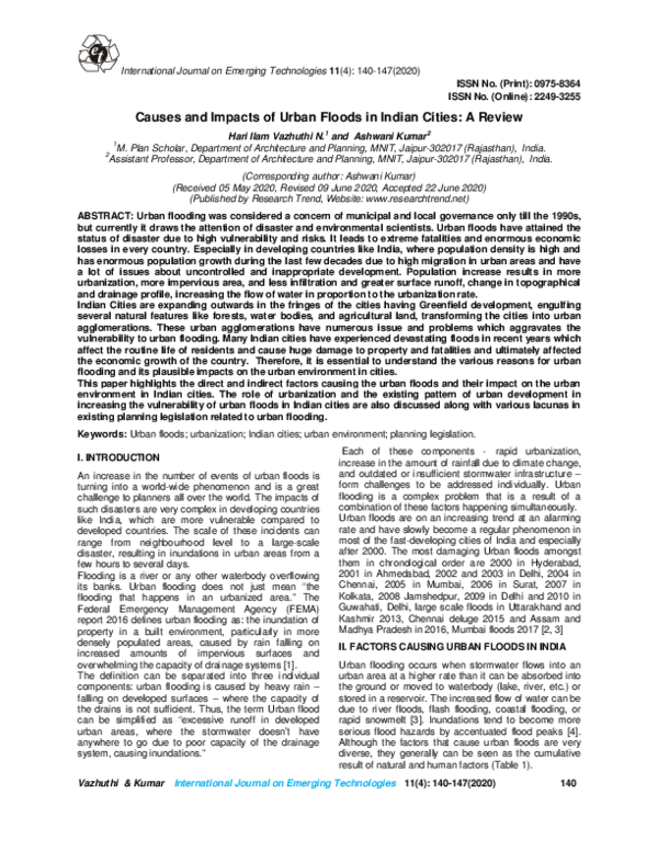(PDF) Causes and Impacts of Urban Floods in Indian Cities: A Review