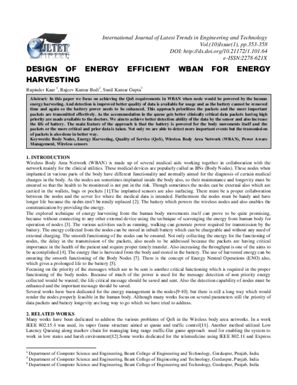 (PDF) Design of Energy Efficient Wban for Energy Harvesting