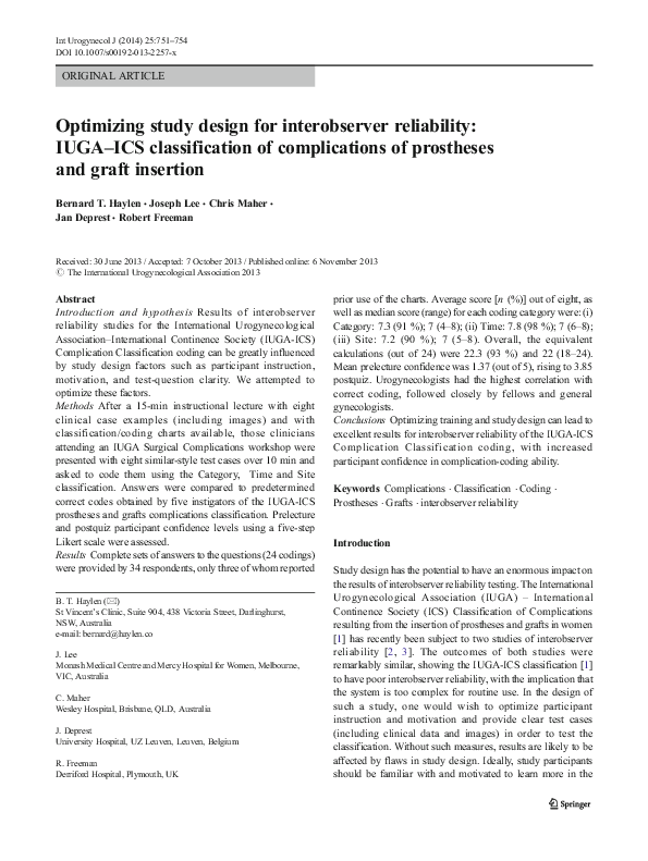 (PDF) Optimizing study design for interobserver reliability: IUGA–ICS ...