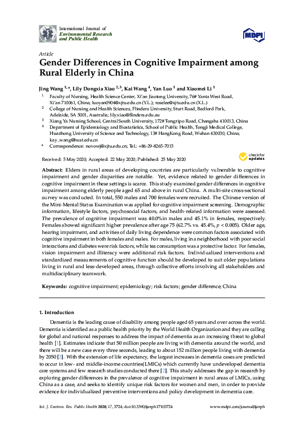 (PDF) Gender Differences in Cognitive Impairment among Rural Elderly in ...