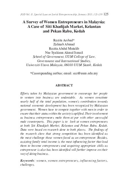 (PDF) A survey of women entrepreneurs in Malaysia: A case of Siti ...