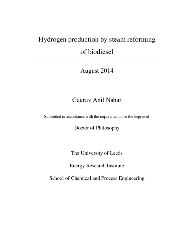 (PDF) Hydrogen production by steam reforming of biodiesel