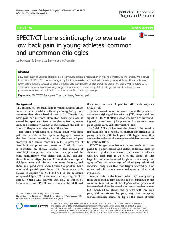(PDF) SPECT/CT bone scintigraphy to evaluate low back pain in young ...