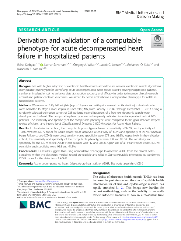 (PDF) Derivation and validation of a computable phenotype for acute ...
