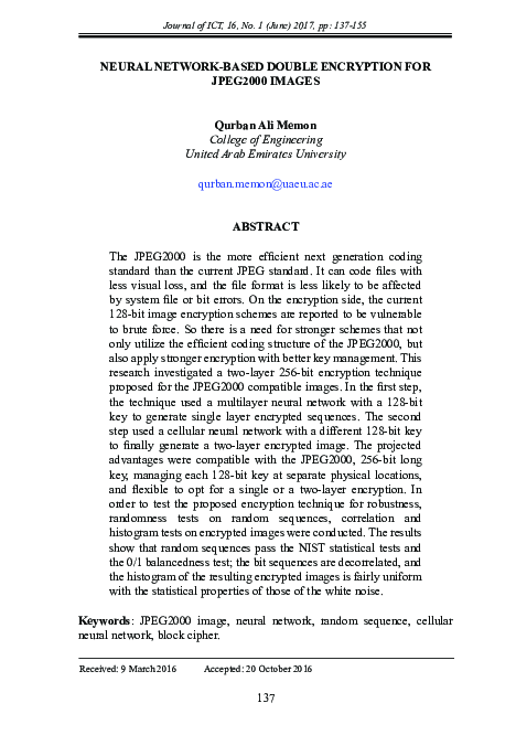 (PDF) Neural Network-Based Double Encryption for JPEG2000 Images