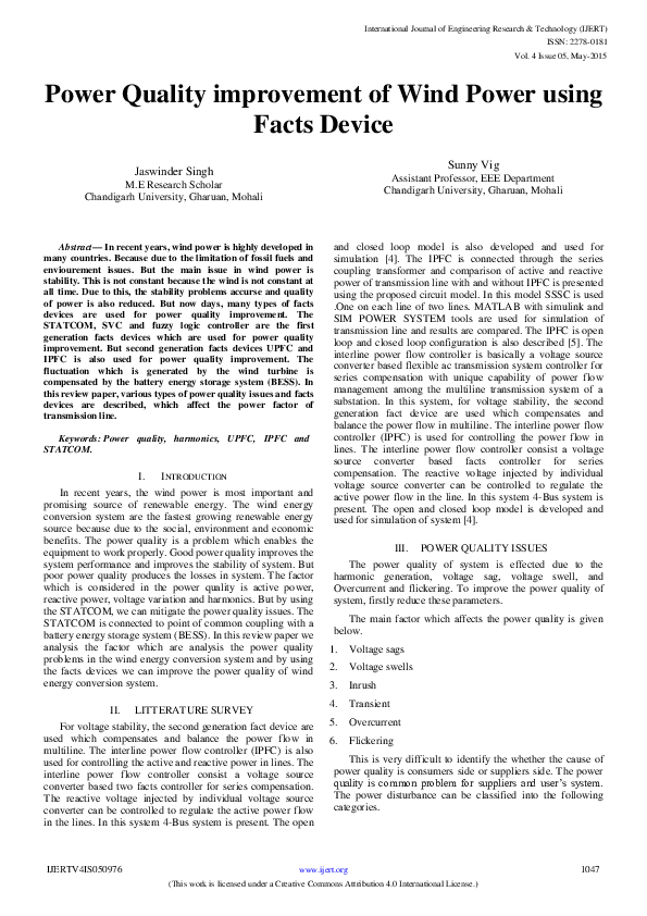 (PDF) Power Quality improvement of Wind Power using Facts Device