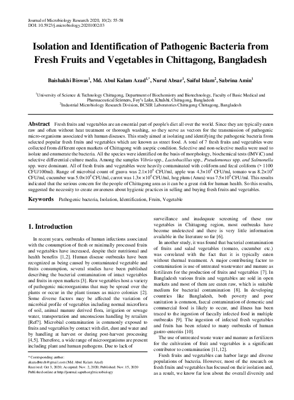 (PDF) Isolation and Identification of Pathogenic Bacteria from Fresh ...