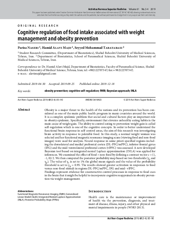 (PDF) Cognitive regulation of food intake associated with weight ...