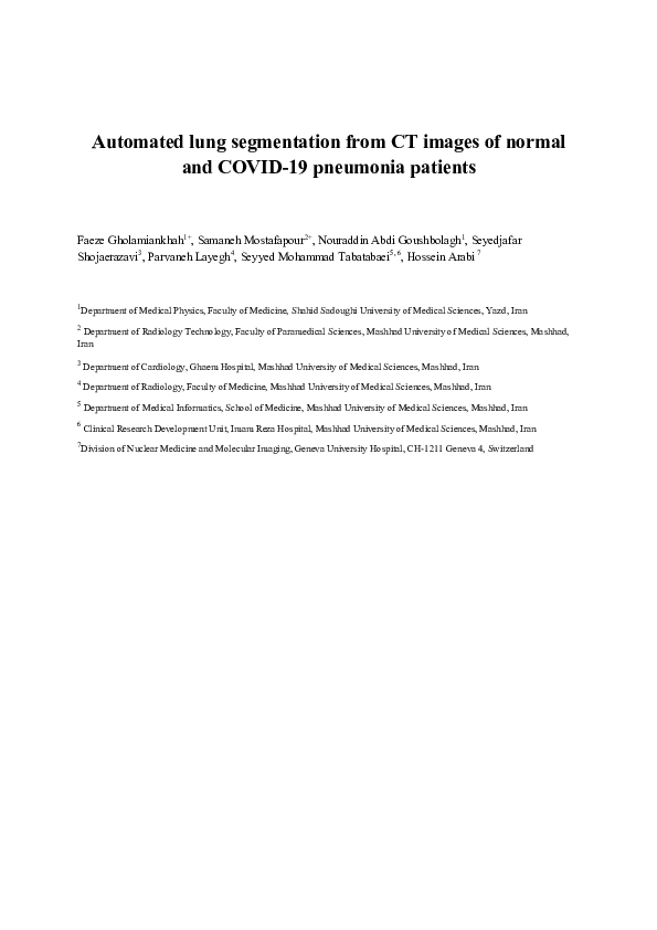 (PDF) Automated lung segmentation from CT images of normal and COVID-19 ...