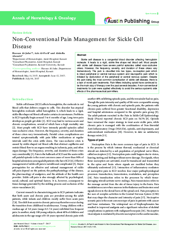 (PDF) Non-Conventional Pain Management for Sickle Cell Disease