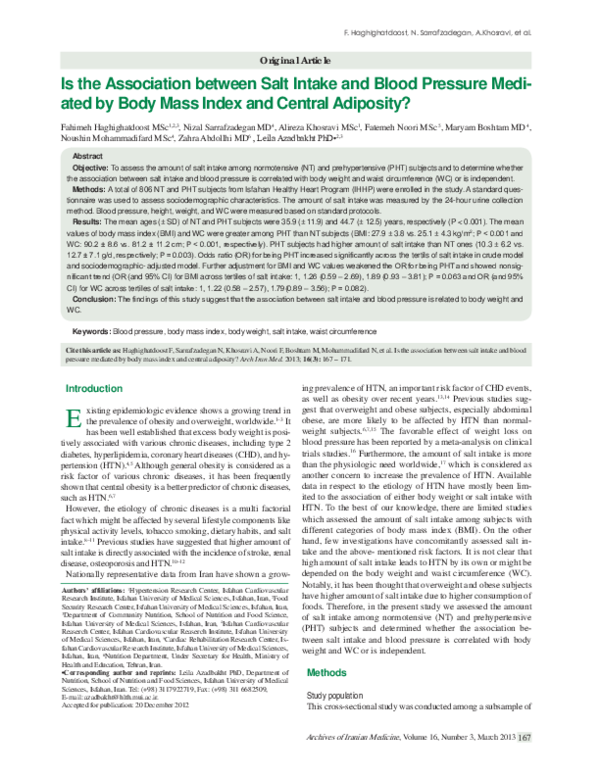 (PDF) Is the Association between Salt Intake and Blood Pressure Medi ...