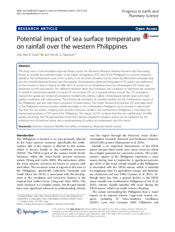 (PDF) Potential impact of sea surface temperature on rainfall over the ...