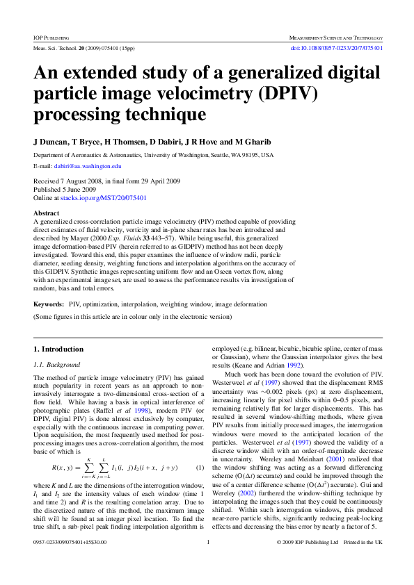 (PDF) An extended study of a generalized digital particle image ...