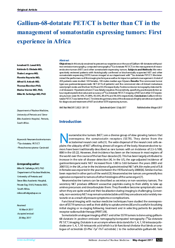 (PDF) Gallium-68-dotatate PET/CT is better than CT in the management of ...