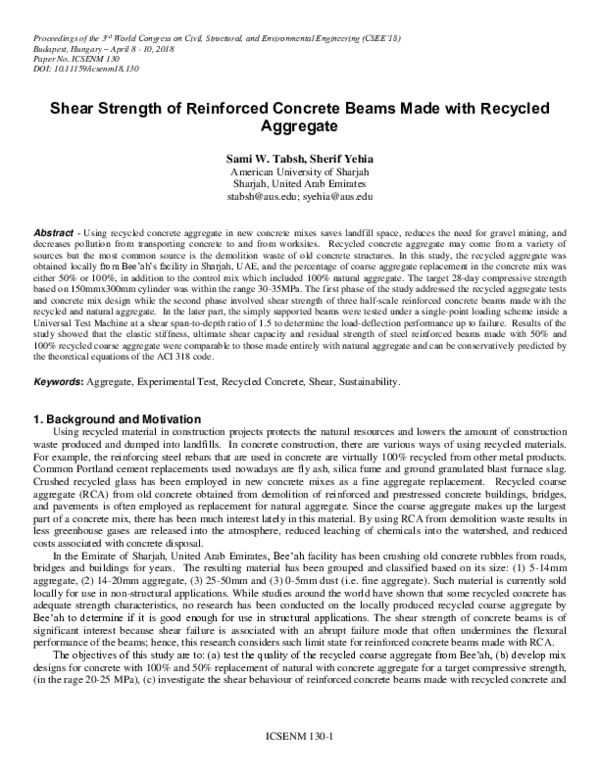 (PDF) Shear Strength of Reinforced Concrete Beams Made with Recycled ...