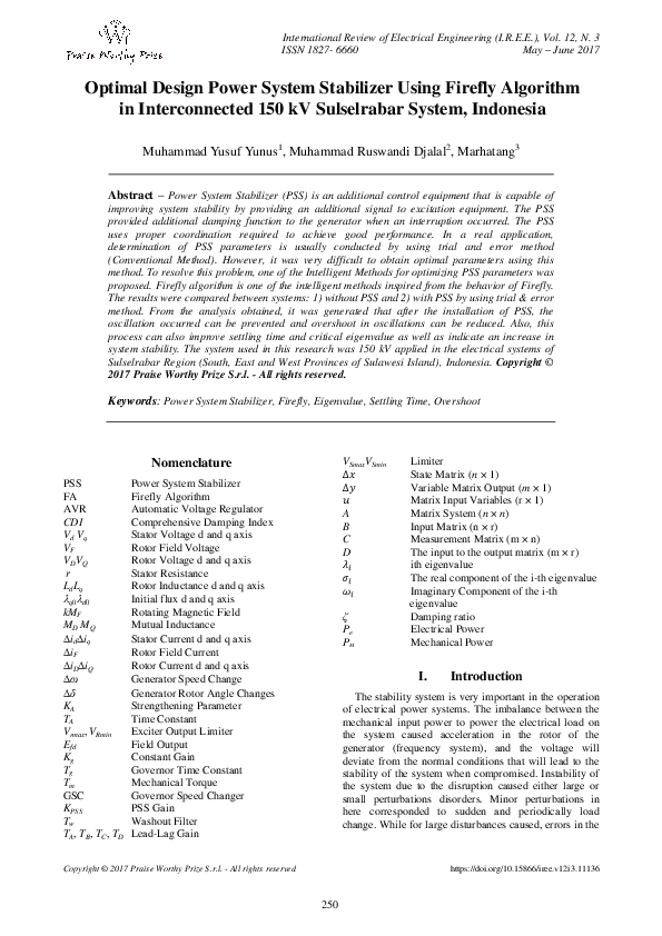 (PDF) Optimal Design Power System Stabilizer Using Firefly Algorithm in ...