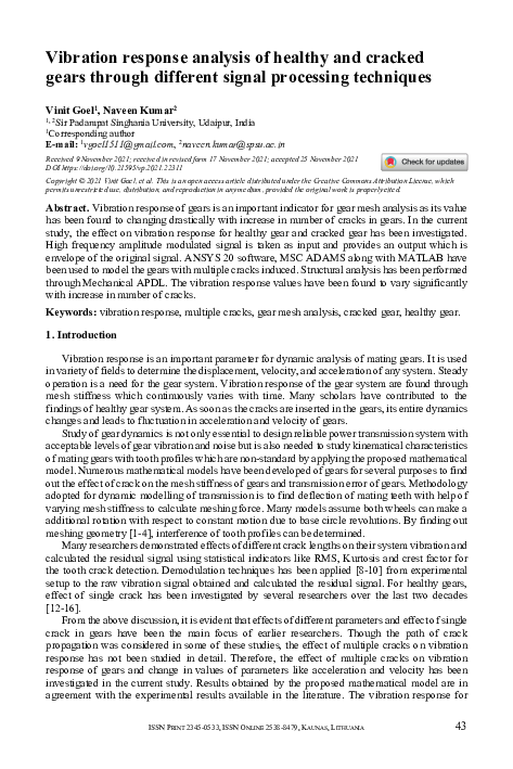 (PDF) Vibration response analysis of healthy and cracked gears through ...