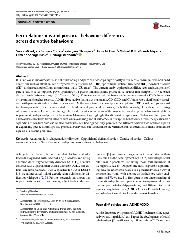 (PDF) Peer relationships and prosocial behaviour differences across ...