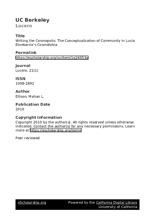 (PDF) Writing the Cosmopolis: The Conceptualization of Community in ...