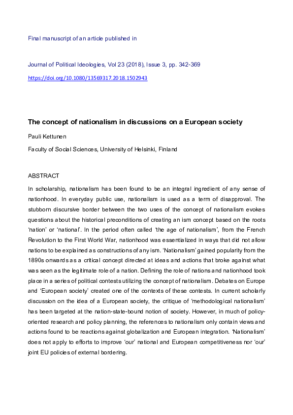(PDF) The concept of nationalism in discussions on a European society