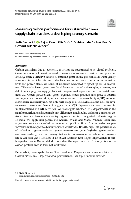 (PDF) Measuring carbon performance for sustainable green supply chain ...