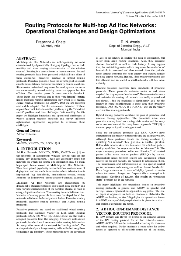 (PDF) Routing Protocols for Multi-hop Ad Hoc Networks: Operational ...