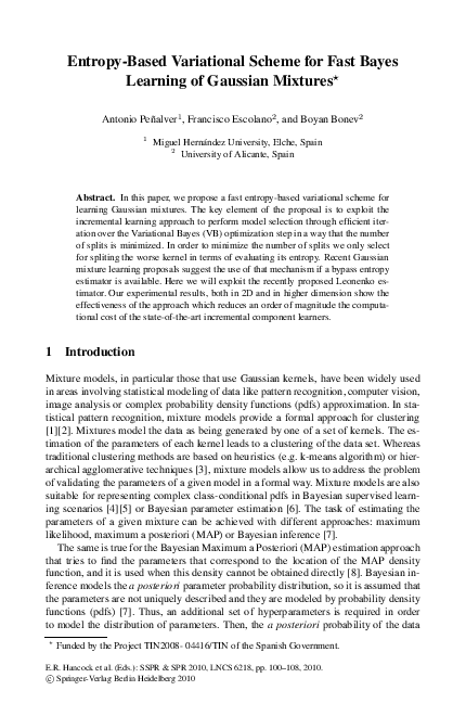 (PDF) Entropy-based variational scheme for fast bayes learning of ...