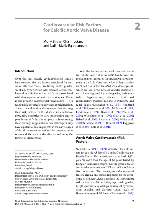 (PDF) Cardiovascular Risk Factors for Calcific Aortic Valve Disease