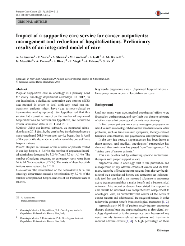 (PDF) Impact of a supportive care service for cancer outpatients ...