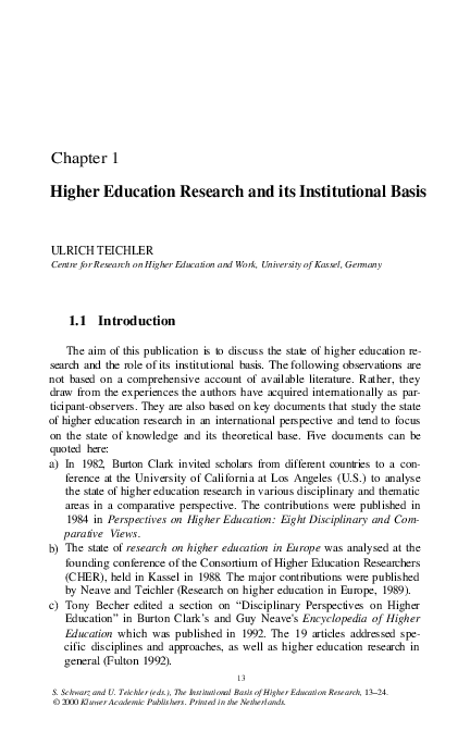 (PDF) Higher Education Research and its Institutional Basis