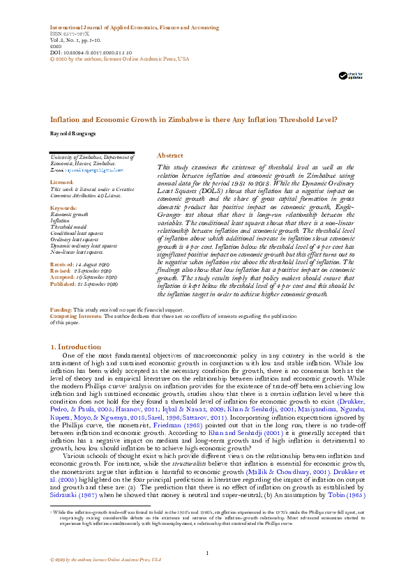 (PDF) Inflation and Economic Growth in Zimbabwe is there Any Inflation