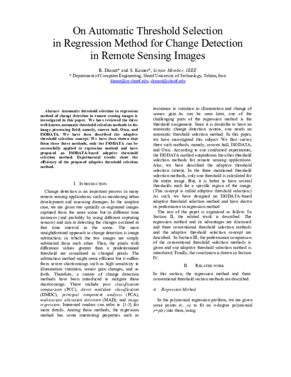 (PDF) On Automatic Threshold Selection in Regression Method for Change ...