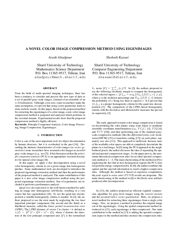 (PDF) A Novel Color Image Compression Method Using Eigenimages