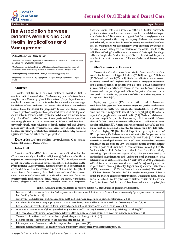 (PDF) The Association between Diabetes Mellitus and Oral Health ...