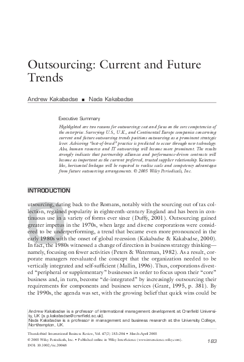 (PDF) Outsourcing: Current and Future Trends