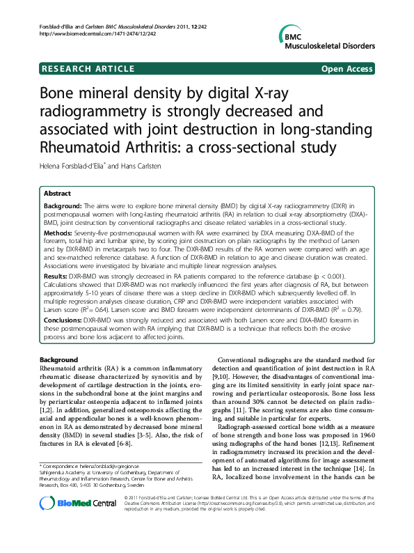 (PDF) Bone mineral density by digital X-ray radiogrammetry is strongly ...