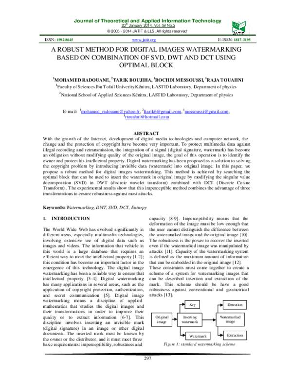 (PDF) A Robust Method for Digital Images Watermarking Based on ...